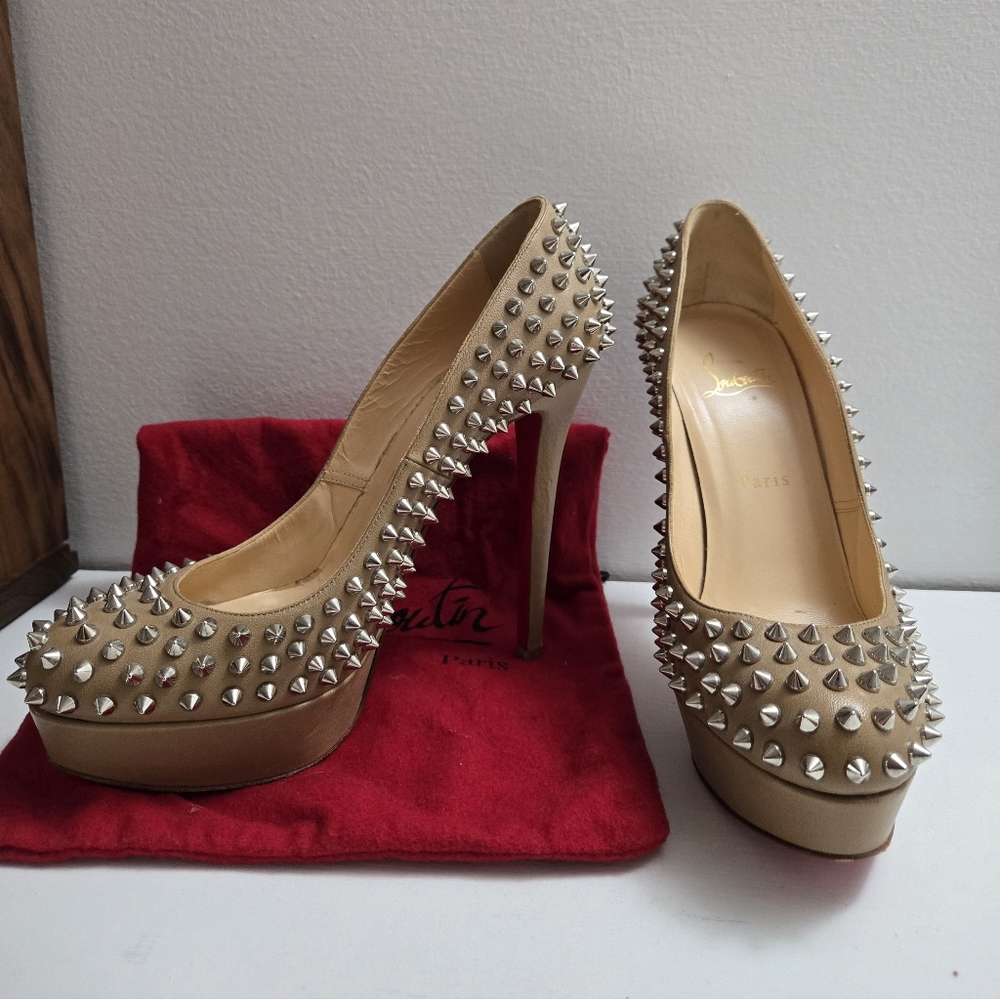 Christian Louboutin Tan Spiked Heels
